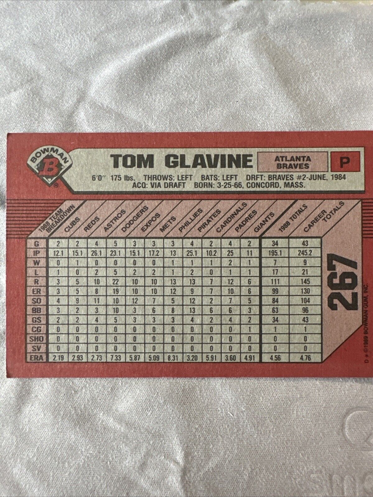 1989 Bowman - #267 Tom Glavine