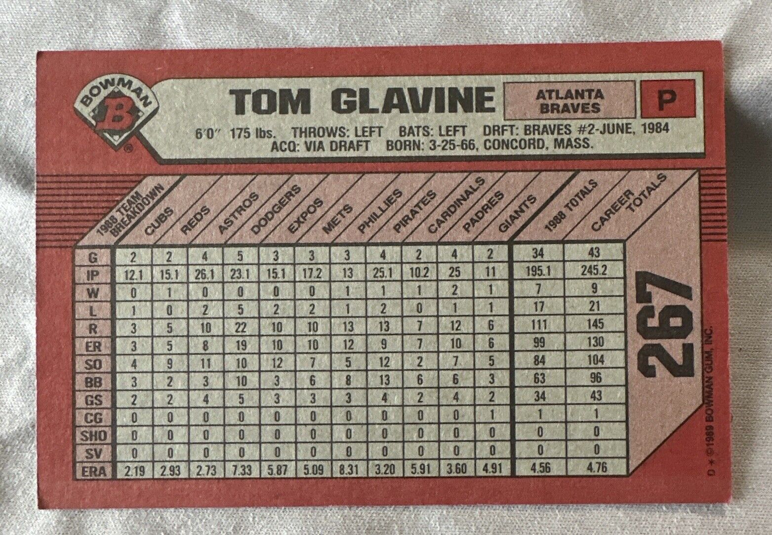 1989 Bowman - #267 Tom Glavine