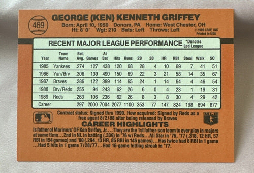 **Error Card** 1990 Donruss Ken Griffey card # 469 no dot
