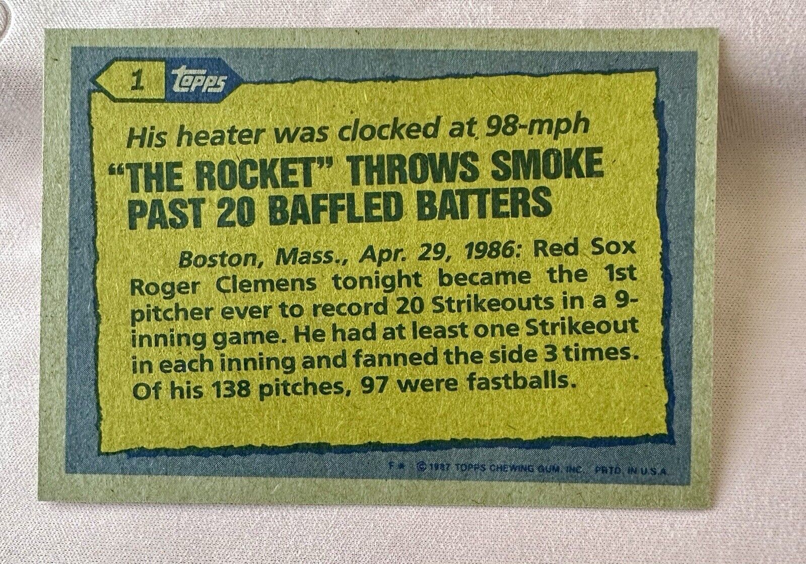 1987 Topps - Record Breaker #1 Roger Clemens
