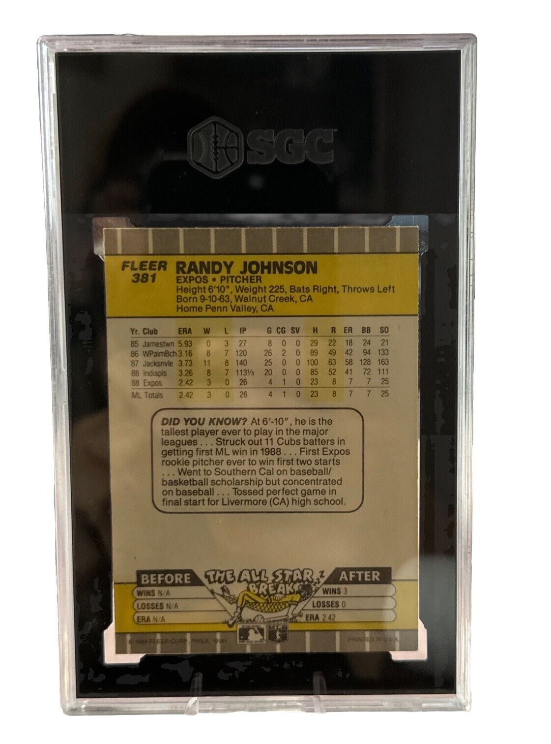 1989 Fleer - Black Box on Billboard #381 Randy Johnson (RC)